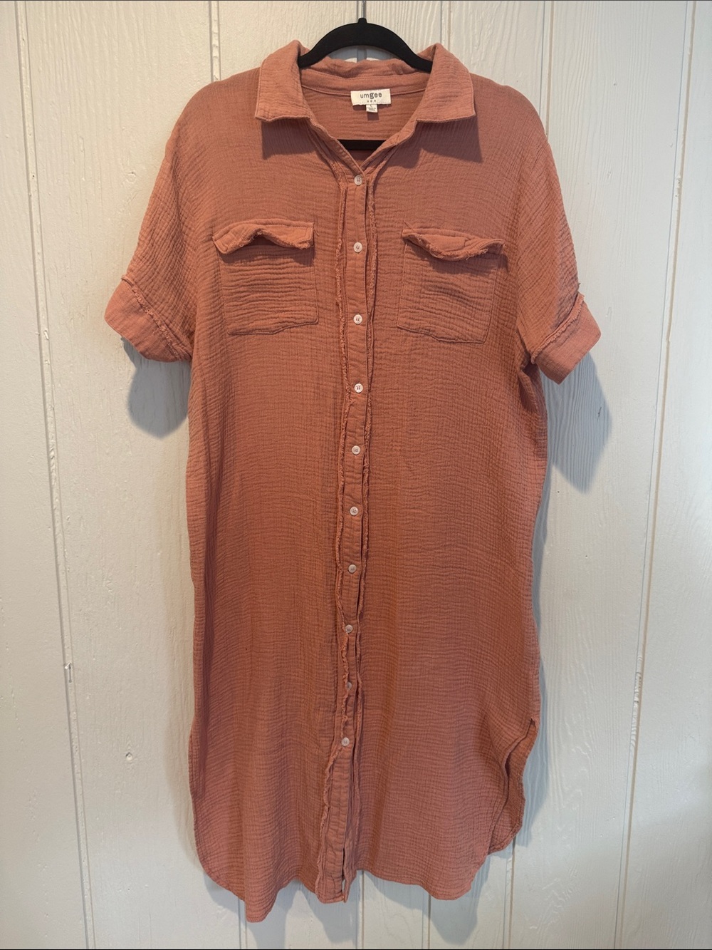 Lightweight Gauze Rust Button-Front Dress